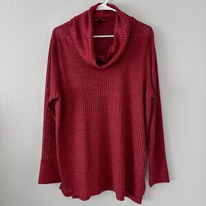 Jones New York Women's Top Sweater Size (1X) Cowl Neck  Ribbed Holiday Red